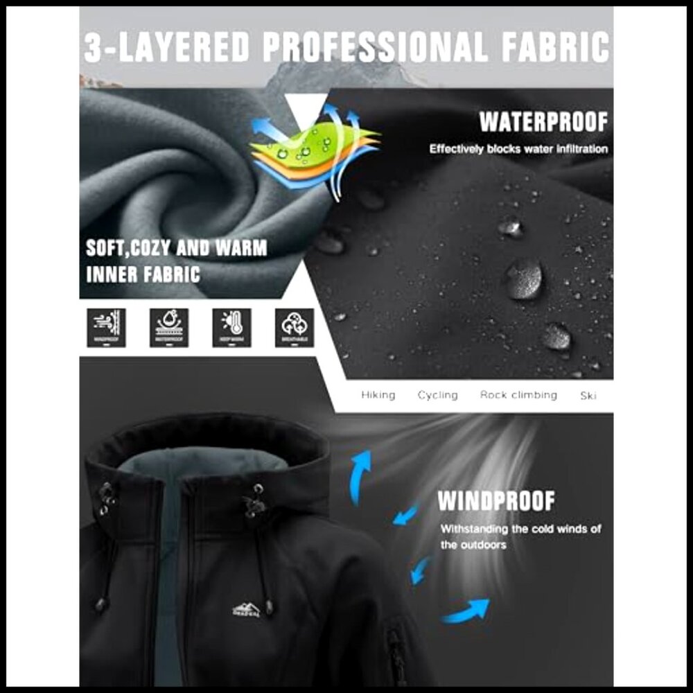 Fleece Lined Softshell Jacket Windproof Waterproo… - image 5